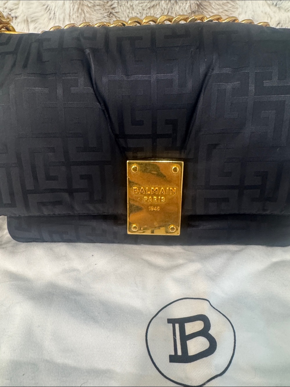 Authentic Balmain Black Shoulder/Crossbody Canvas Bag with Gold Chain Hardware - Picture 3 of 15